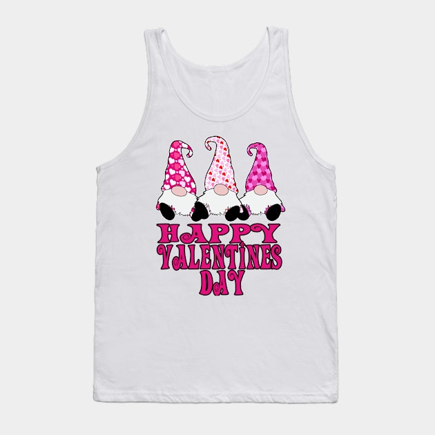 3 Valentines Gnomes Red Pink Hats Hearts Happy Valentines Day Tank Top by Kdeal12